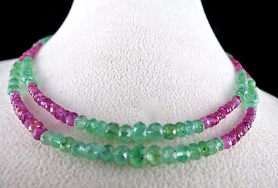 Certified Natural Colombian Emerald Ruby Faceted Beads 89.3 Ct Necklace