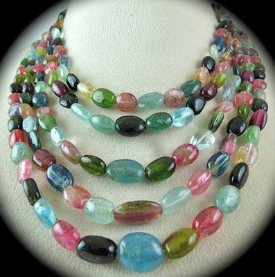 Certified Natural Multi Tourmaline Aquamarine 877 Ct Beads Long Party Necklace