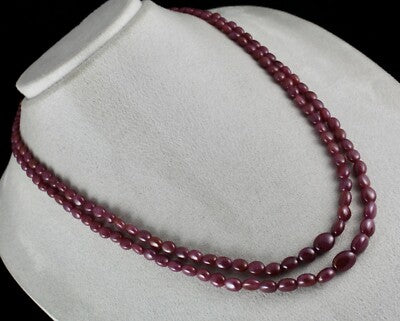 Certified Natural Ruby 319ct Beads Long 2 Line Untreated Gemstone Necklace