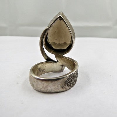 Natural Smokey Quartz 10ct Pear Cut Sterling Silver Antique Handmade Ring