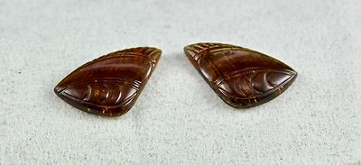 Certified Natural Honey Brown Tourmaline Carved 39.35 Ct Gemstone Earring Pair