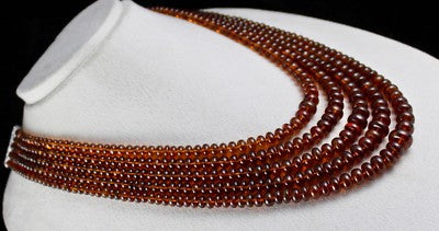 Hessonite Garnet Beads Necklace 1198 Ct Round Semi Precious 5 Line Necklace