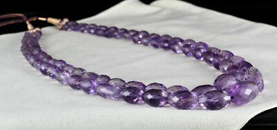 Certified Natural Amethyst 843ct Beads Oval Faceted Fashion Necklace