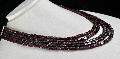 Natural Garnet 842 Ct Square Beads 5 Line Ladies Fashion Necklace