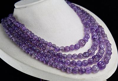 Natural Amethyst 906 Ct Carved Melon Beads Gemstone Antique Necklace