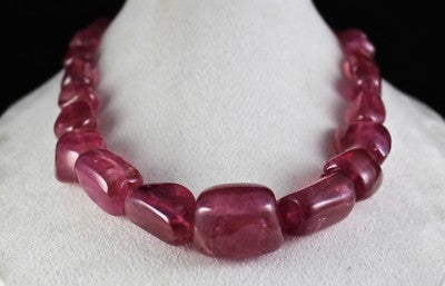 Certified Natural Pink Tourmaline Rubellite Necklace 34mm 1403 Ct Beaded Jewelry