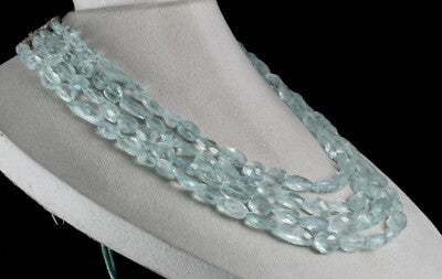 Certified Natural Blue Aquamarine Faceted Tumble Beads 1061 Ct Finest Necklace