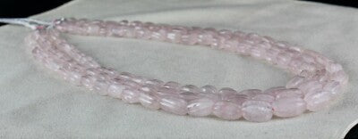 Natural Rose Quartz Melon Carved Beads Necklace 621ct, 3 L Gemstone Strings