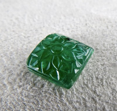 Certified Natural Zambia Emerald Carved Square 12x12mm 7 Ct Gemstone For Ring