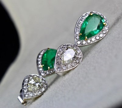 Certified Natural Zambia Emerald 54ct Natural Diamond Pear Cut 18k Gold Earrings