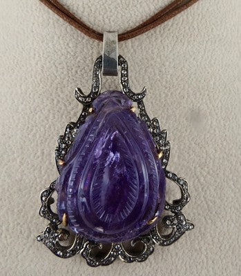 Certified Antique Old Amethyst 139ct Natural Diamond Victorian Pendant 18k Gold