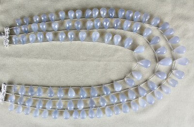 Certified Natural Blue Chalcedony 814ct Teardrop Beads Fine Necklace