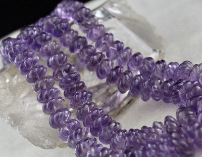 Certified Natural Amethyst Beads Carved Melon Necklace 886 Ct Purple Fashion