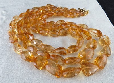 Certified Natural Citrine Beads Faceted Tumble 1335ct Sterling Silver Necklace
