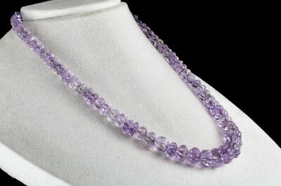 Natural Amethyst 379ct Carved Beads Sterling Silver Fashion Gemstone Necklace