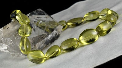 Certified Natural Green Gold Lemon Quartz 727 Carat Necklace Beads Tumble 27mm