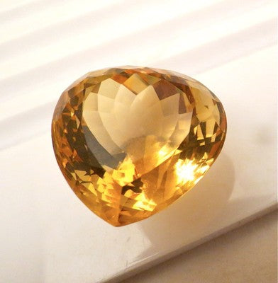Certified Natural Yellow Citrine 28x28mm 97.26 Ct Gemstone Heart Pendant Ring