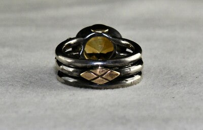Antique Yellow Citrine 10ct 18k Gold Ladies Ring In Sterling Silver For Wedding
