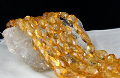 Certified Natural Citrine 1005 Ct Faceted Beads Sterling Silver Necklace