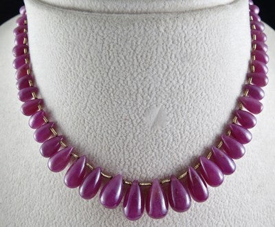 Certified Ruby Teardrop 124 Ct Gemstone Beads Sterling Silver Party Necklace
