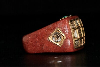 Certified Antique Orange Quartz 10ct Natural Diamond Turquoise 22k Gold Ring