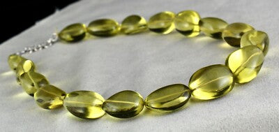 Certified Natural Green Gold Lemon Quartz 727 Carat Necklace Beads Tumble 27mm