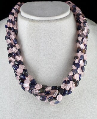 Natural Rose Quartz Iolite Beads 8 Line 792 Ct Fashion Necklace For Women