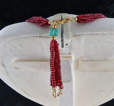 Certified Antique Zambian Emerald 615ct Ruby Natural Diamond 22k Gold Necklace