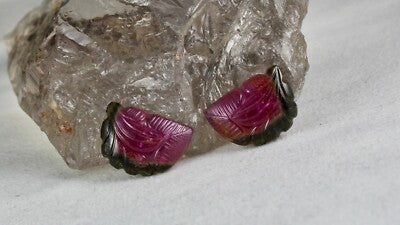 Certified Natural Multi Bi Tourmaline 32 Carats Carved Gemstone Earrings Design