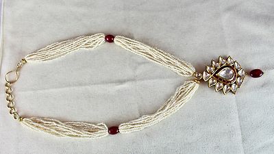 Certified Flat Big Natural Diamond 10ct Spinel Pearl 22k Gold Jadau Necklace