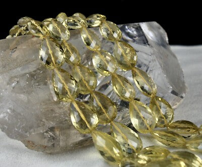 Certified Natural Lemon Quartz 409 Ct Beads Tear Drop Gemstone Necklace