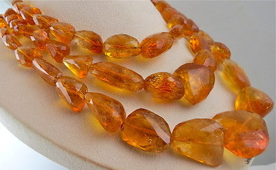Certified Natural Citrine 1720 Ct Faceted Beads Tumble Sterling Silver Necklace