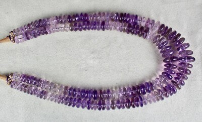 Certified Natural Amethyst Round Beads Necklace 2l 1127ct Unique Sterling Silver