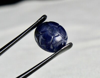 Certified Natural Burma Blue Sapphire 15.60 Ct Carved Round Sterling Silver Ring