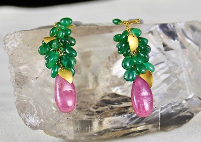 Certified Natural Zambian Emerald 10ct Burmese Ruby Teardrop 18k Gold Earrings