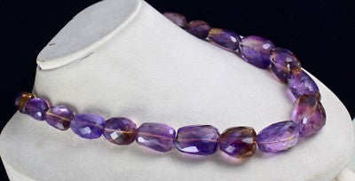 Certified Natural Ametrine 1088 Ct Faceted Beads Tumble Necklace Sterling Silver
