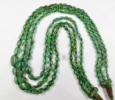 Certified Antique Natural Emerald 243.50ct Nugget Beads Gemstone Necklace