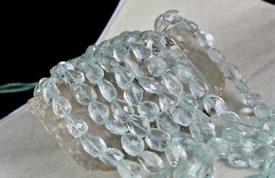 Certified Natural Blue Aquamarine Faceted Tumble Beads Necklace 1119 Ct