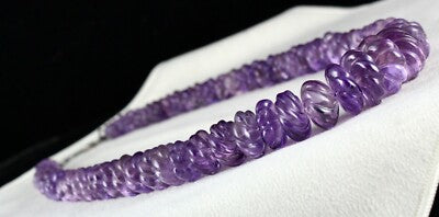 Certified Natural Amethyst 703 Ct Beads Round Sterling Silver Vintage Necklace