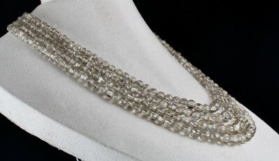 Antique Natural Smoky Quartz Carved Melon Beads Necklace 735 Ct Gemstone