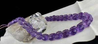 Certified Natural Amethyst Carved Beads Necklace 797 Ct Gemstone Important