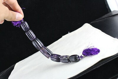 Natural Amethyst 465ct Carved Beads Long 7 Pcs Gemstone Designing Jewels
