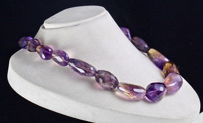 Certified Natural Ametrine 1165 Ct Faceted Tumble Sterling Silver Necklace