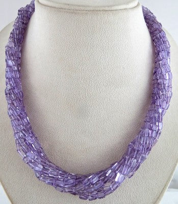 Natural Amethyst 580 Ct Tube Beads Sterling Silver Purple Necklace Fashion