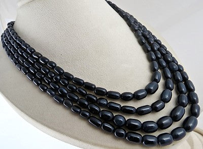 Black Onyx 830 Ct Long Tube Beaded 4 Line Sterling Silver Fashion Necklace