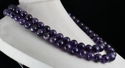 Natural Amethyst Beaded Necklace 2 Line 1705 Carats Big Round Gemstone Strings