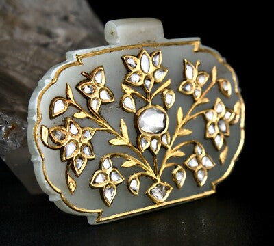 Certified Antique Old Persian Jade 10ct Pendant Studded Natural Diamond 22k Gold