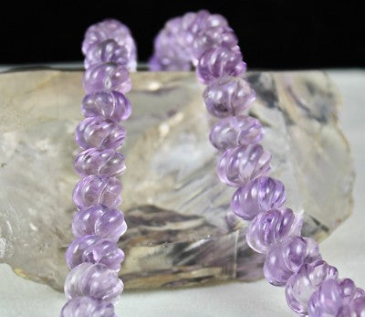 Amethyst Carved Melon 713 Ct Beads Purple Gemstone Fashion Necklace