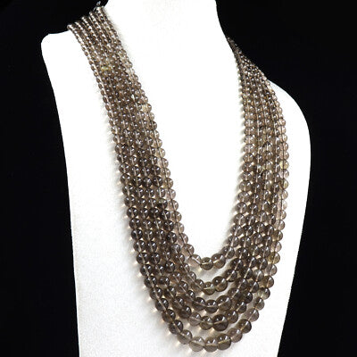 Natural Smoky Quartz Beads Necklace 5 L 928 Ct Gemstone Sterling Silver Party