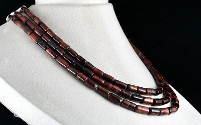 Natural Red Tiger Eye 545ct Fancy 3 Line Ladies Gemstone Necklace